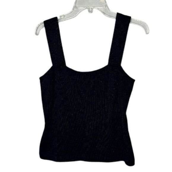 St. John Black Square Neckline Sparkle Sleeveless Top. Size Small. - Picture 1 of 6